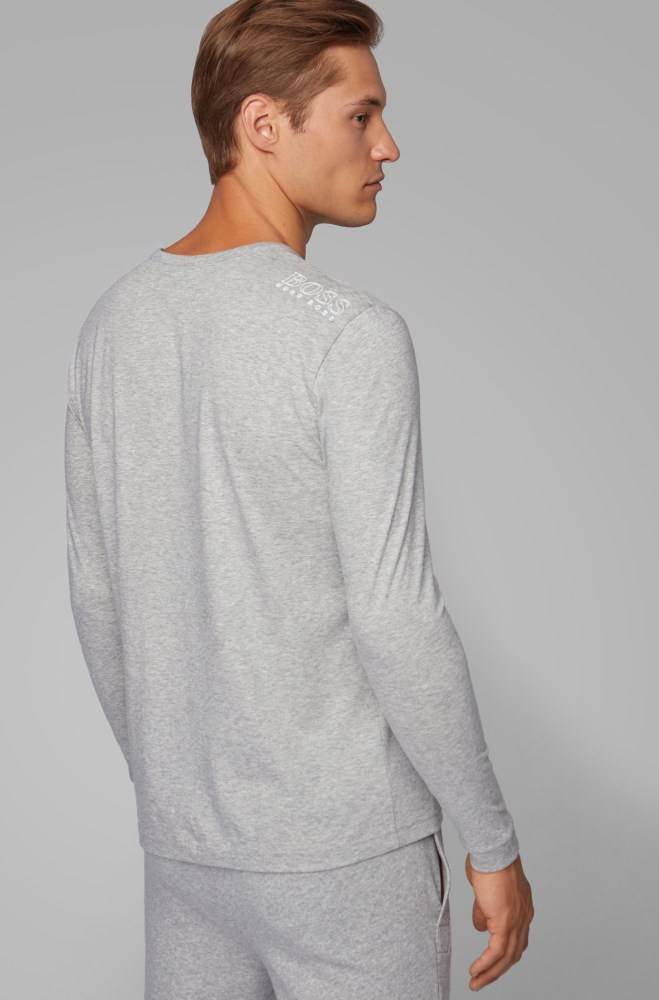 Hugo Boss Long-sleeved cotton T-shirt Lyse Grå | PIvOnssG