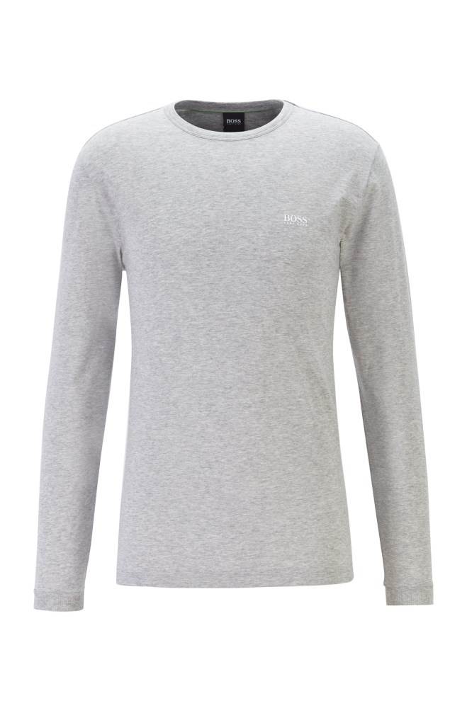 Hugo Boss Long-sleeved cotton T-shirt Lyse Grå | PIvOnssG