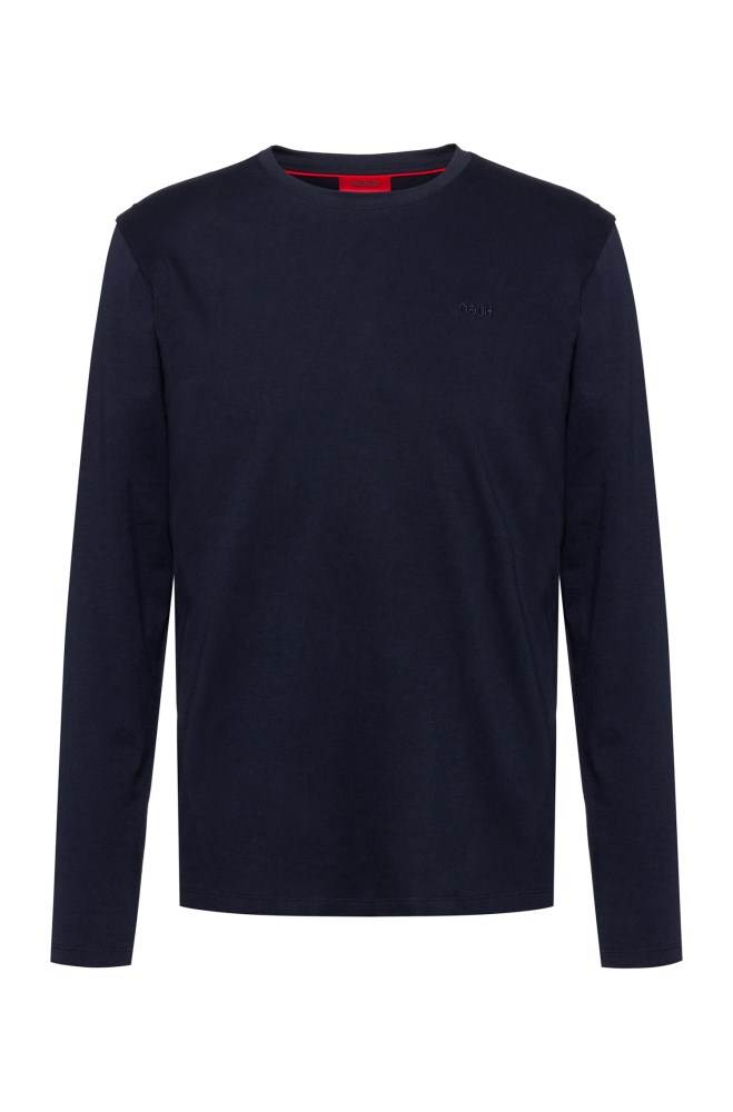 Hugo Boss Long-sleeved cotton T-shirt Mørke Blå | IkYpB7W8