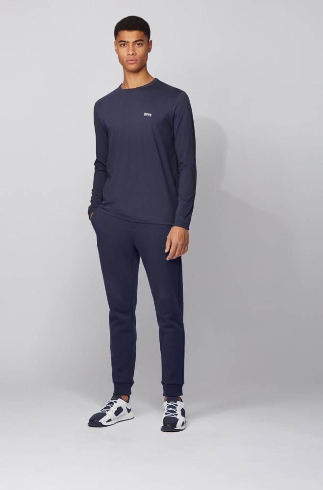 Hugo Boss Long-sleeved cotton T-shirt Mørke Blå | Ji3VbavV