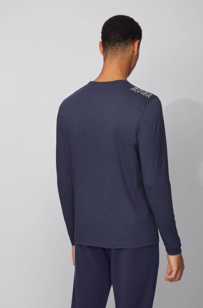 Hugo Boss Long-sleeved cotton T-shirt Mørke Blå | Ji3VbavV