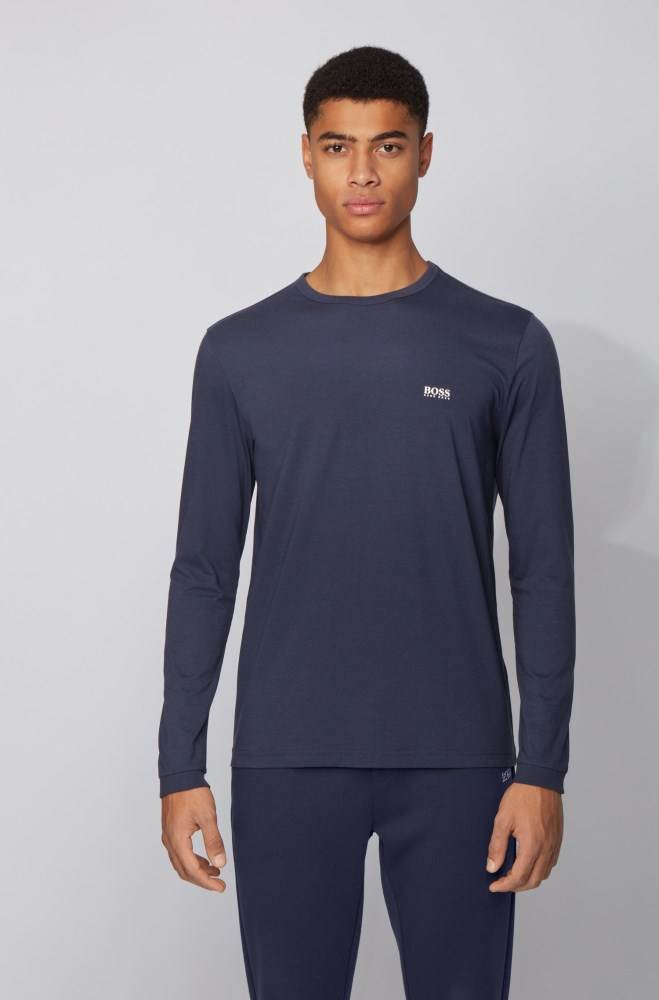 Hugo Boss Long-sleeved cotton T-shirt Mørke Blå | Ji3VbavV