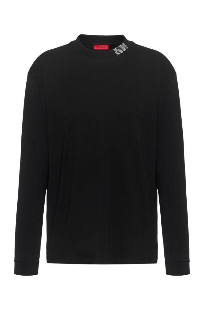 Hugo Boss Long-sleeved cotton T-shirt Svarte | RrvIHbI9