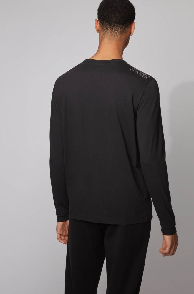 Hugo Boss Long-sleeved cotton T-shirt Svarte | tNbSIynM