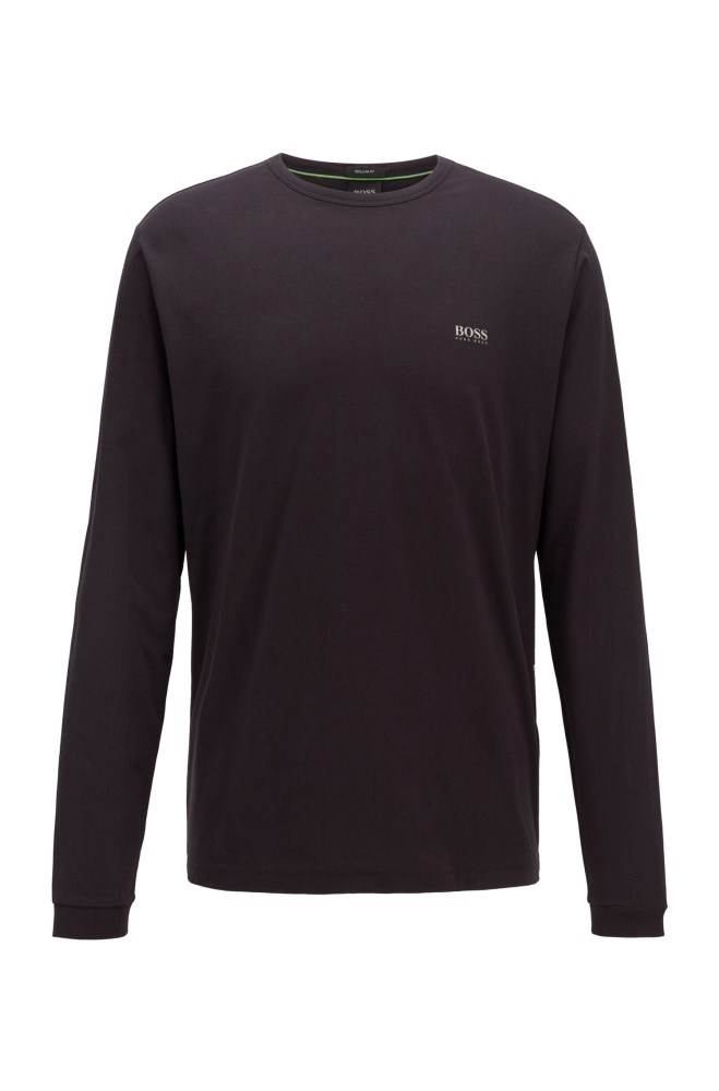 Hugo Boss Long-sleeved cotton T-shirt Svarte | tNbSIynM