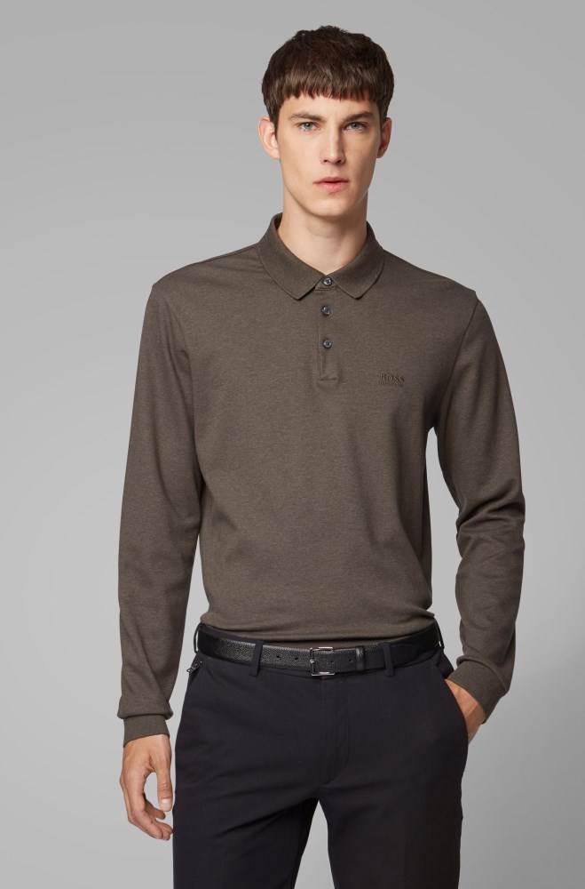 Hugo Boss Long-sleeved polo shirt Lyse Grønn | hIk6Xc56