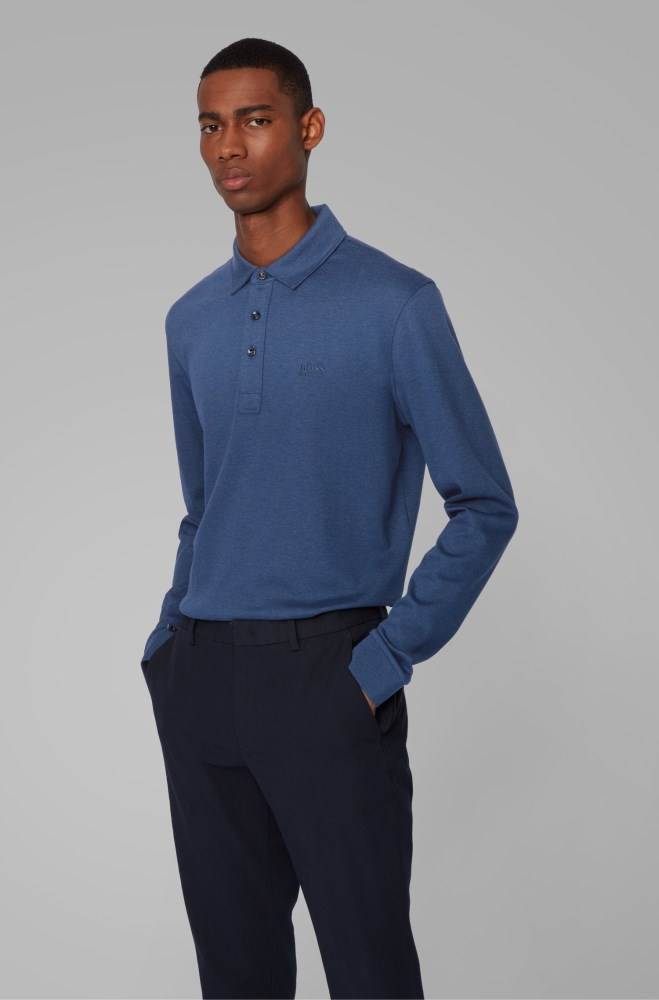 Hugo Boss Long-sleeved polo shirt Mørke Blå | HpKggbP4