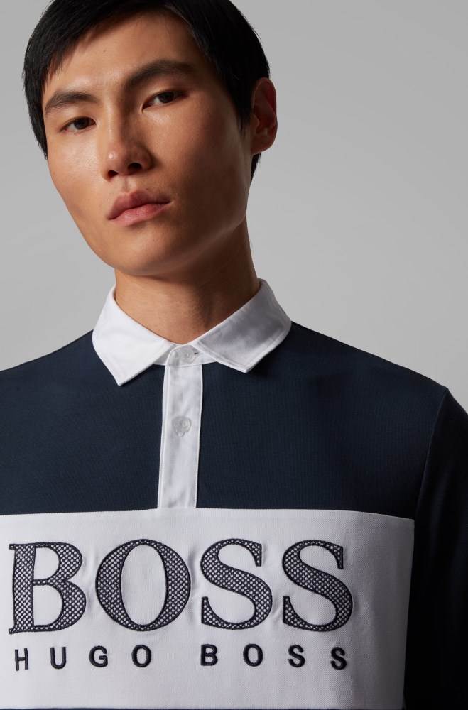 Hugo Boss Long-sleeved polo shirt Mørke Blå | jto9Llp5