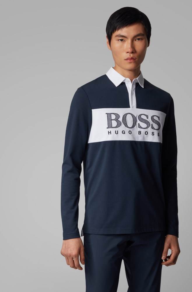 Hugo Boss Long-sleeved polo shirt Mørke Blå | jto9Llp5