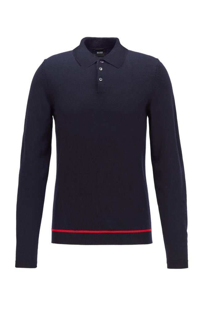 Hugo Boss Long-sleeved polo shirt Mørke Blå | lkulFFjy