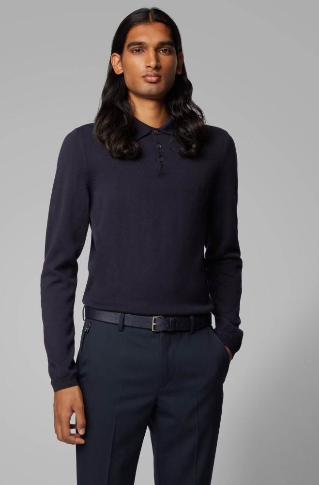 Hugo Boss Long-sleeved polo shirt Mørke Blå | lkulFFjy