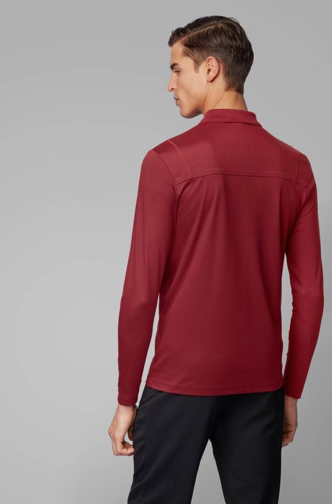 Hugo Boss Long-sleeved slim-fit polo shirt Rød | SQVphWIm