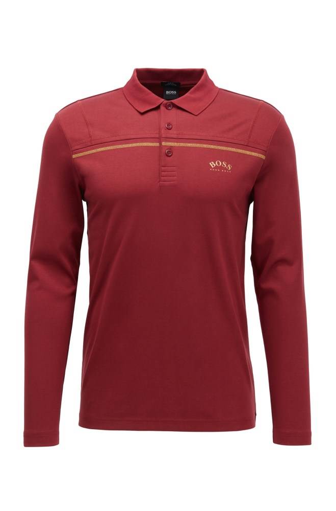 Hugo Boss Long-sleeved slim-fit polo shirt Rød | SQVphWIm