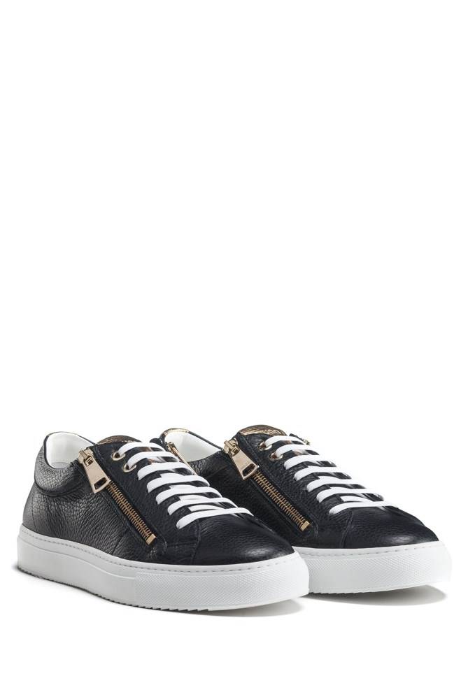 Hugo Boss Low-top tumbled-leather trainers Svarte | LjAYBoME