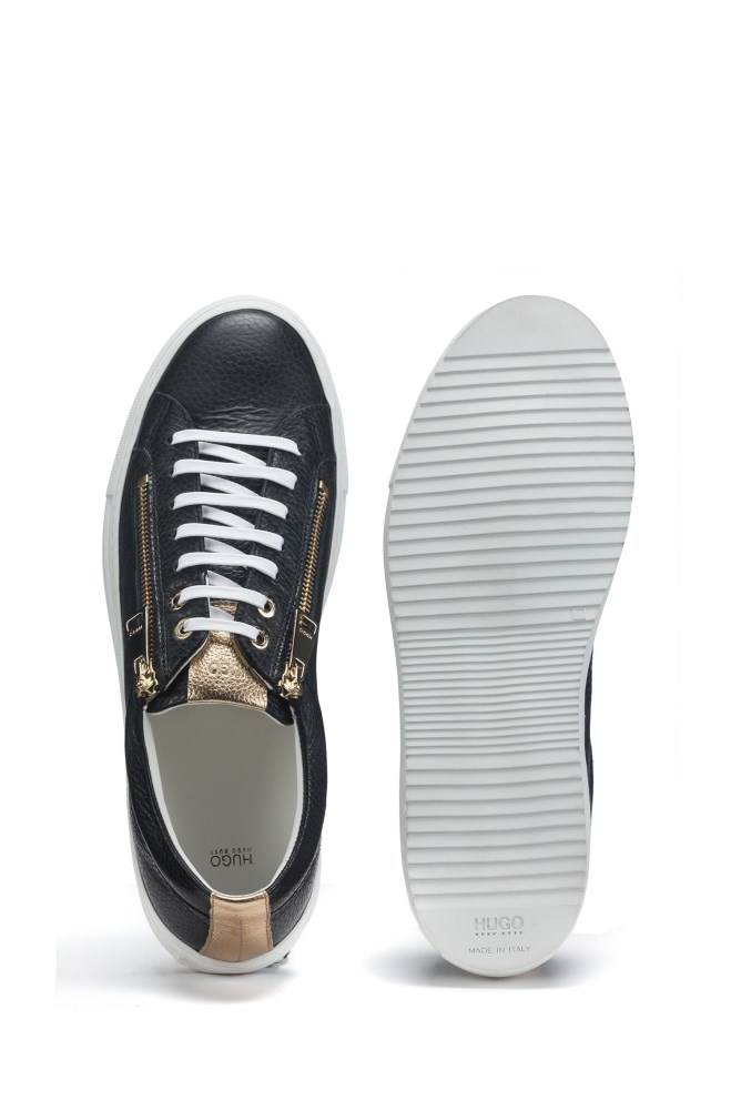 Hugo Boss Low-top tumbled-leather trainers Svarte | LjAYBoME