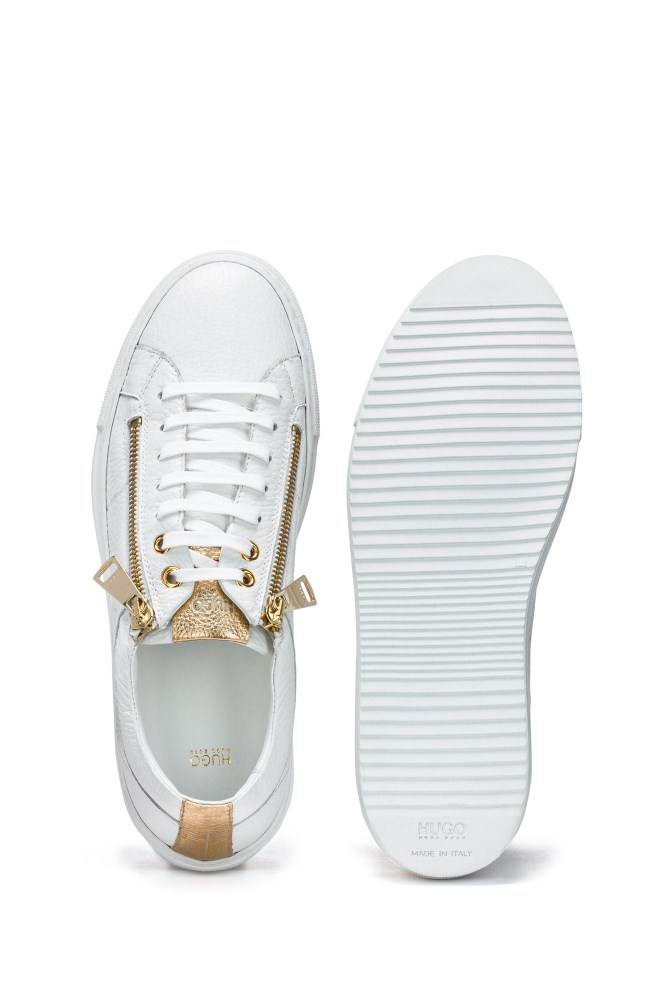 Hugo Boss Low-top tumbled-leather trainers Hvite | irDzPwIF