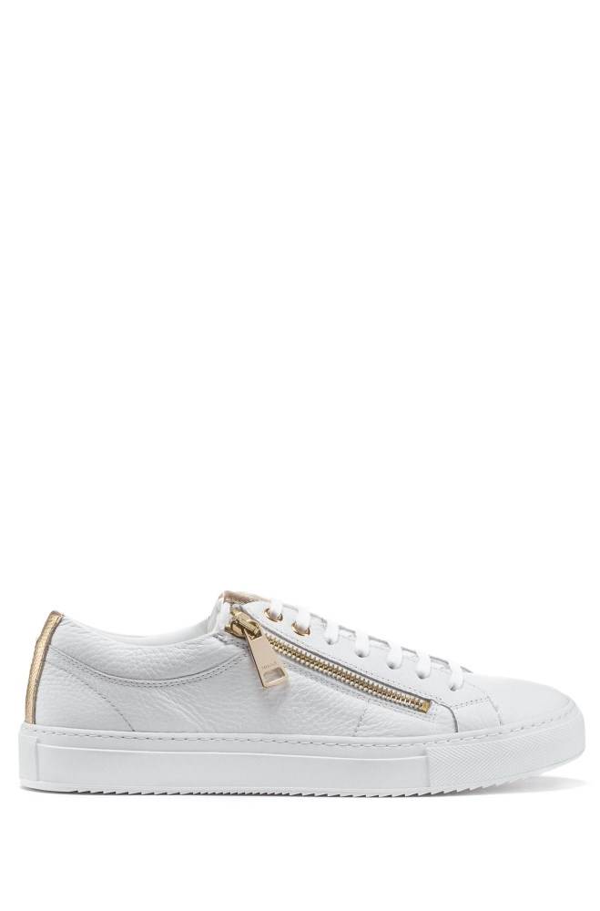 Hugo Boss Low-top tumbled-leather trainers Hvite | irDzPwIF