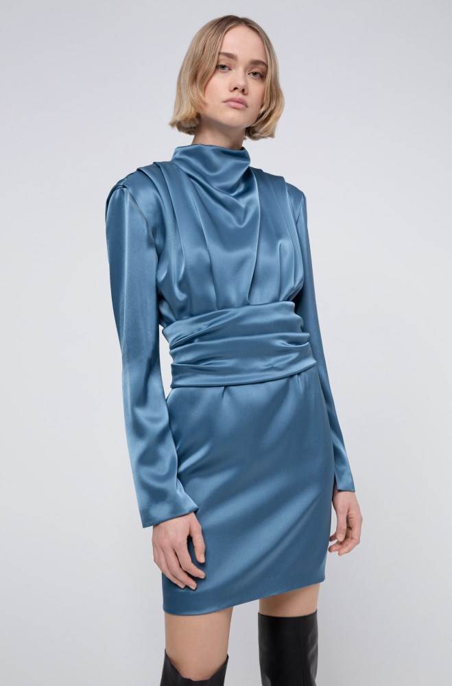 Hugo Boss Lustrous long-sleeved dress Mørke Blå | dbPGxDaP