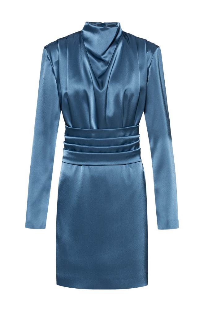 Hugo Boss Lustrous long-sleeved dress Mørke Blå | dbPGxDaP