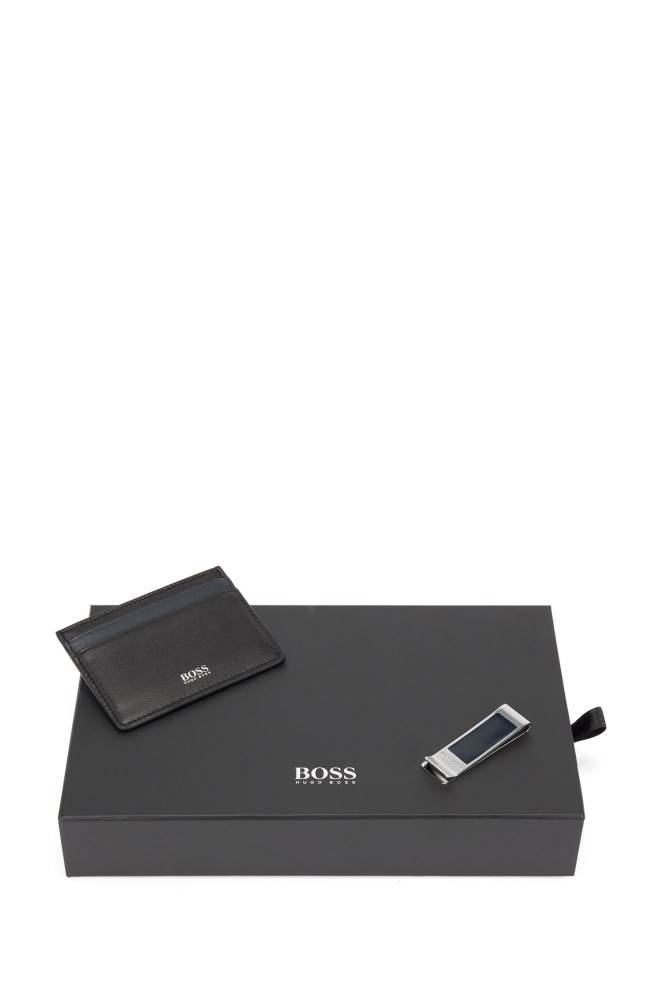 Hugo Boss Lær card holder and money clip gift set Svarte | rtYjpmya