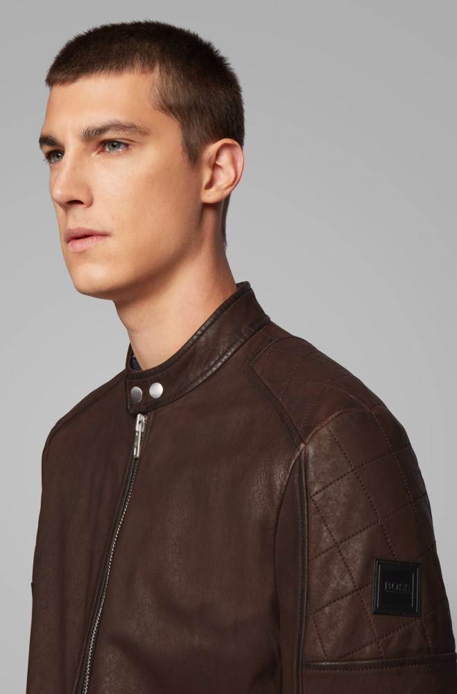 Hugo Boss Lær jacket Mørke Brune | PCyFns4P