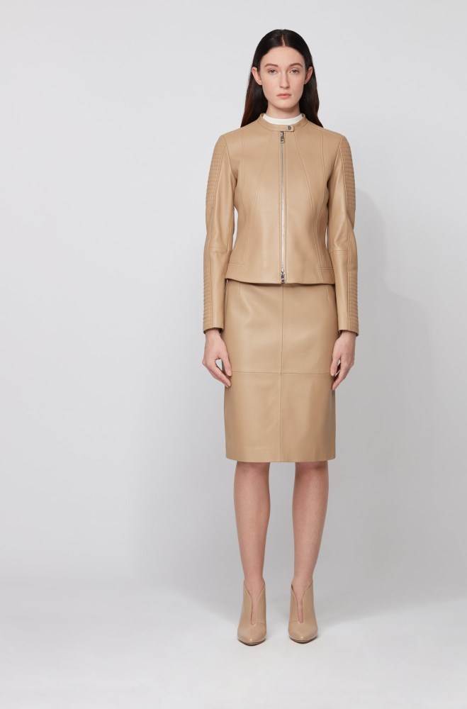 Hugo Boss Lær pencil skirt Beige | cXUf7fCR