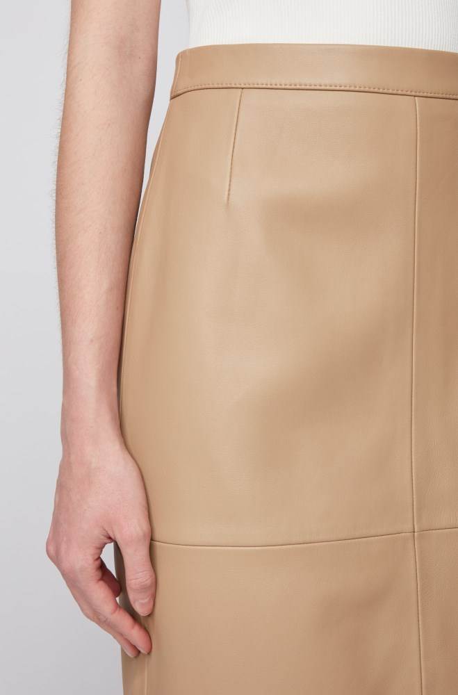 Hugo Boss Lær pencil skirt Beige | cXUf7fCR