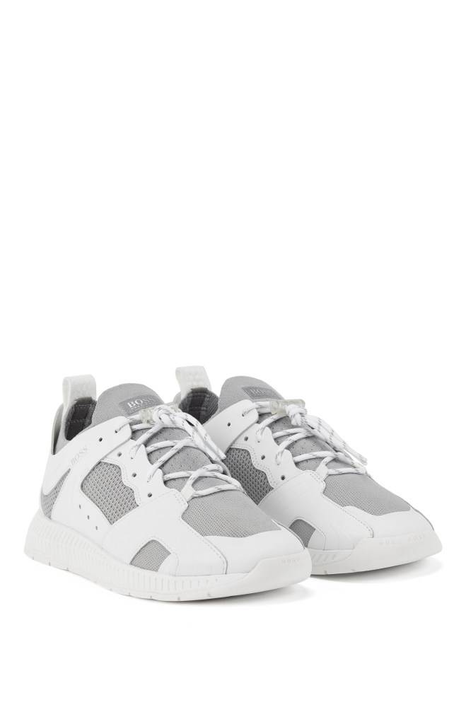 Hugo Boss Lær-trimmed trainers Hvite | muN1mZQs