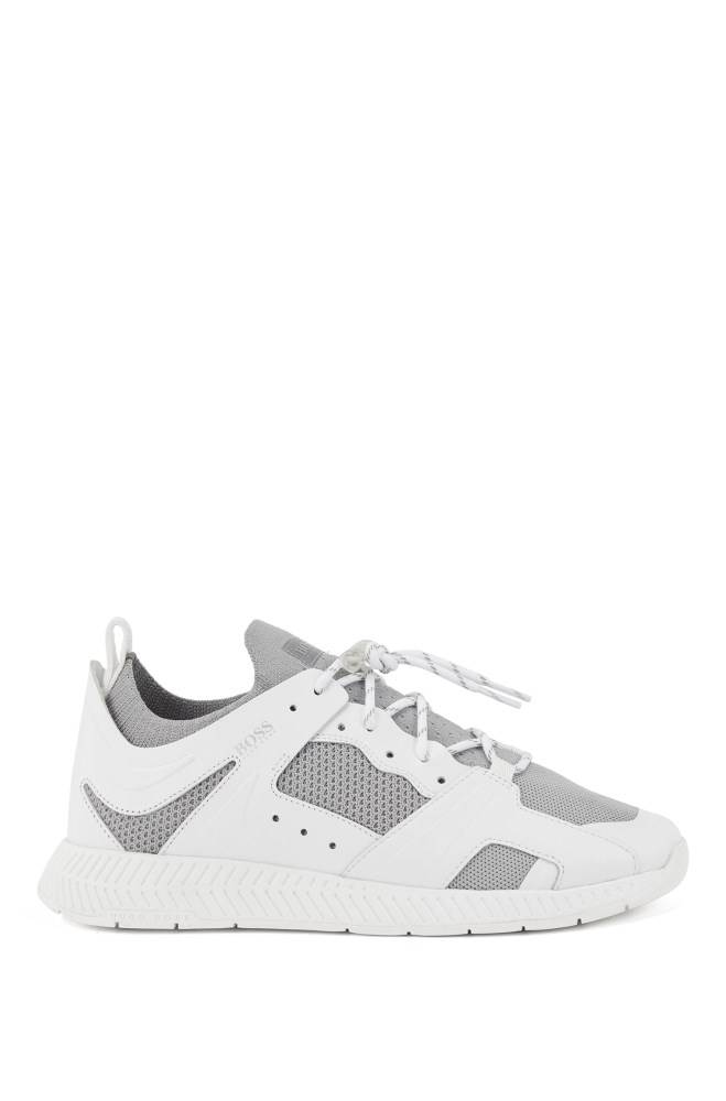 Hugo Boss Lær-trimmed trainers Hvite | muN1mZQs