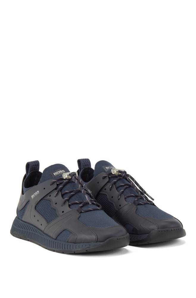 Hugo Boss Lær-trimmed trainers Mørke Blå | QuVMb6MJ