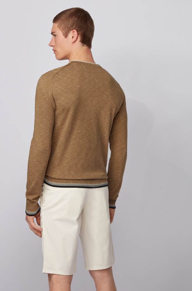 Hugo Boss Melange-cotton sweater Beige | NZMtmr1p