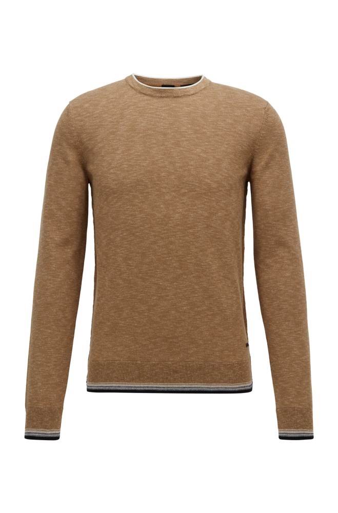 Hugo Boss Melange-cotton sweater Beige | NZMtmr1p