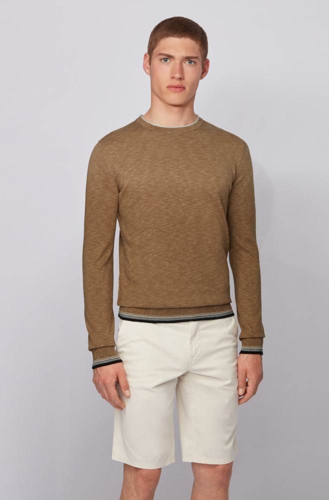 Hugo Boss Melange-cotton sweater Beige | NZMtmr1p