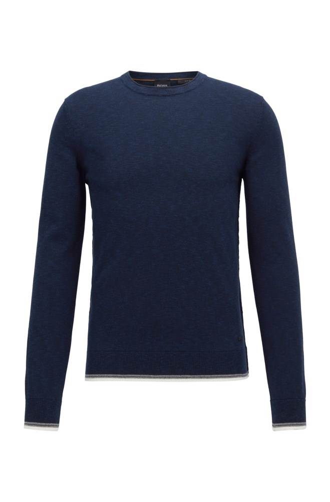 Hugo Boss Melange-cotton sweater Mørke Blå | 1NHex52A