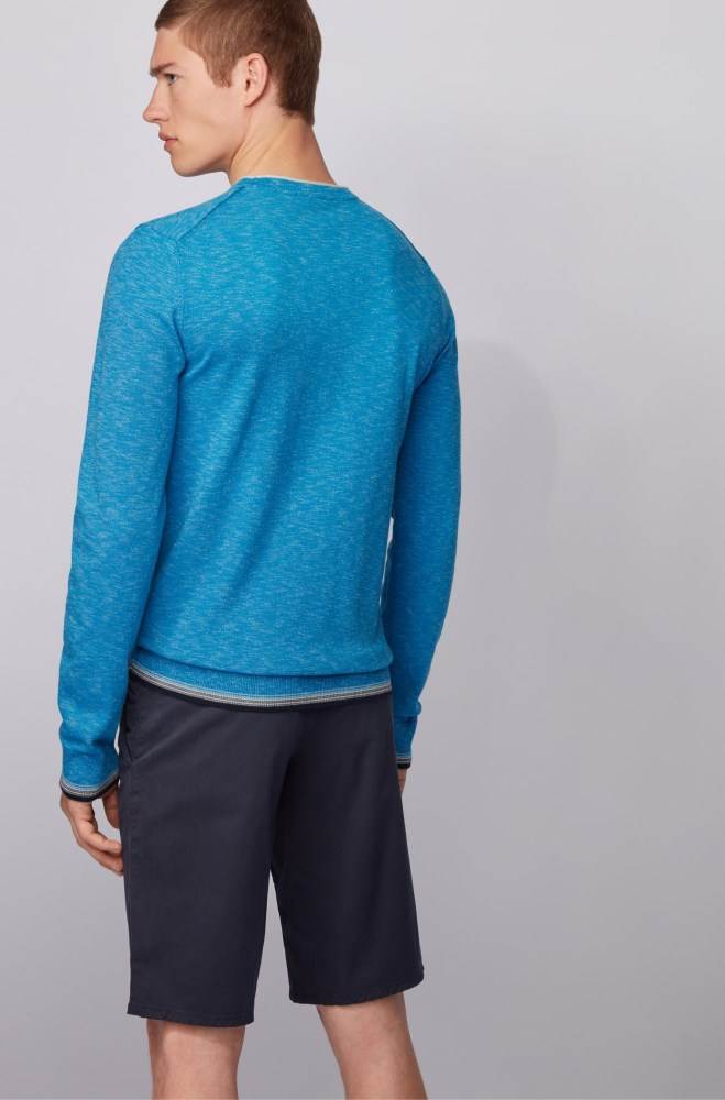 Hugo Boss Melange-cotton sweater Turkis | ANja4ngC