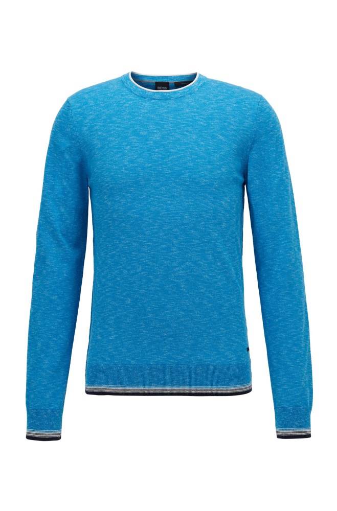 Hugo Boss Melange-cotton sweater Turkis | ANja4ngC