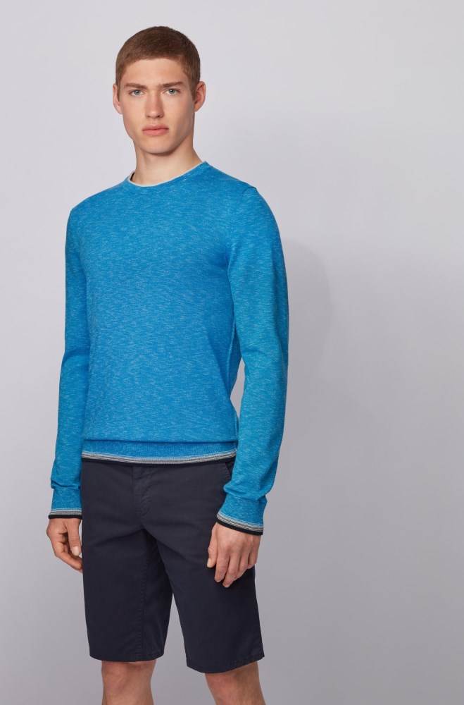 Hugo Boss Melange-cotton sweater Turkis | ANja4ngC