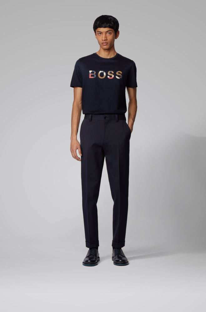 Hugo Boss Mercerised-cotton T-shirt Mørke Blå | JVT6nlY6