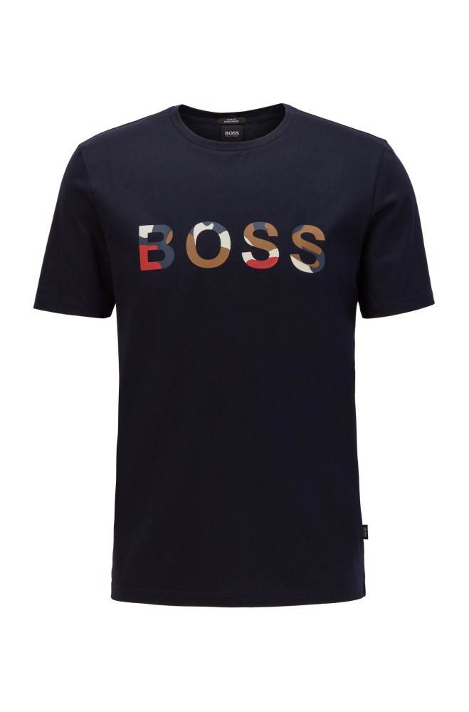 Hugo Boss Mercerised-cotton T-shirt Mørke Blå | JVT6nlY6