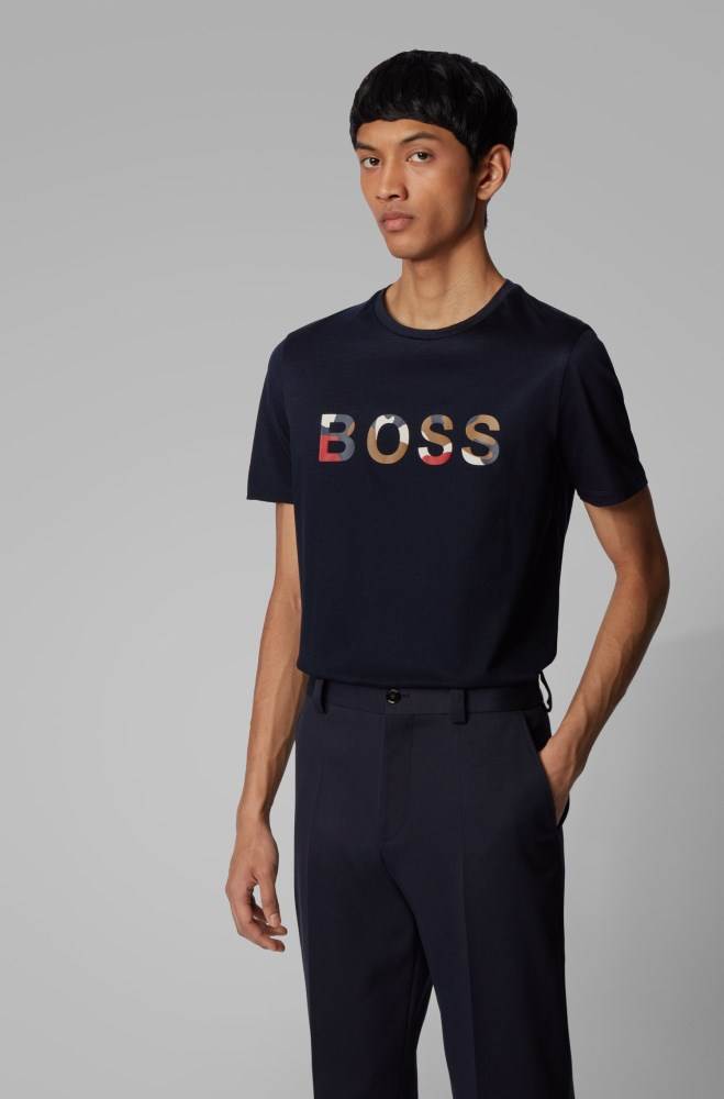 Hugo Boss Mercerised-cotton T-shirt Mørke Blå | JVT6nlY6