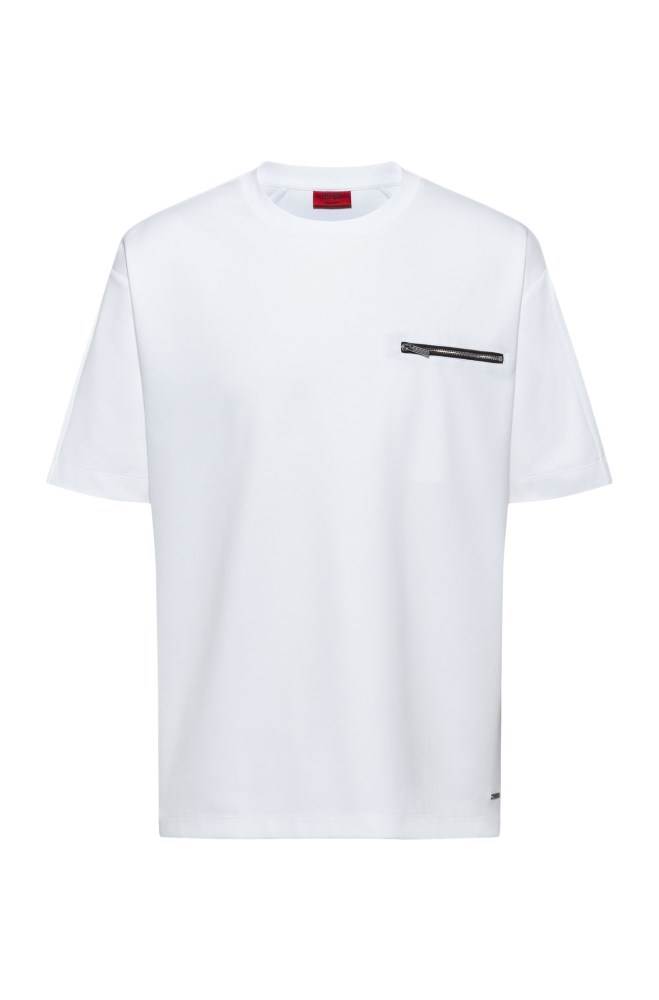 Hugo Boss Mercerised cotton-blend T-shirt Hvite | vHKwN6Et