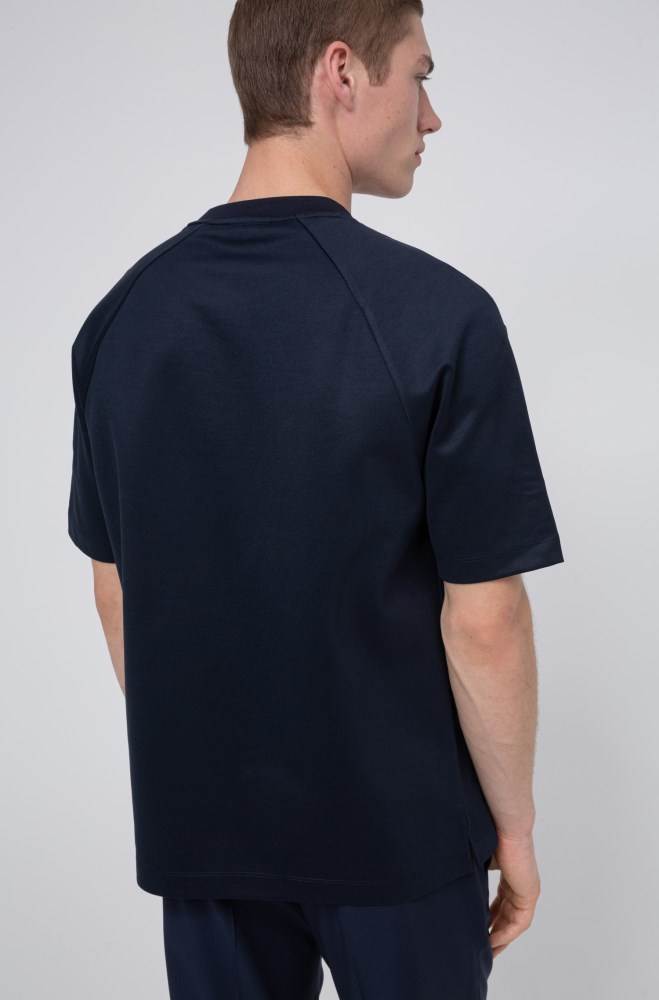 Hugo Boss Mercerised cotton-blend T-shirt Mørke Blå | zMbofQ2v