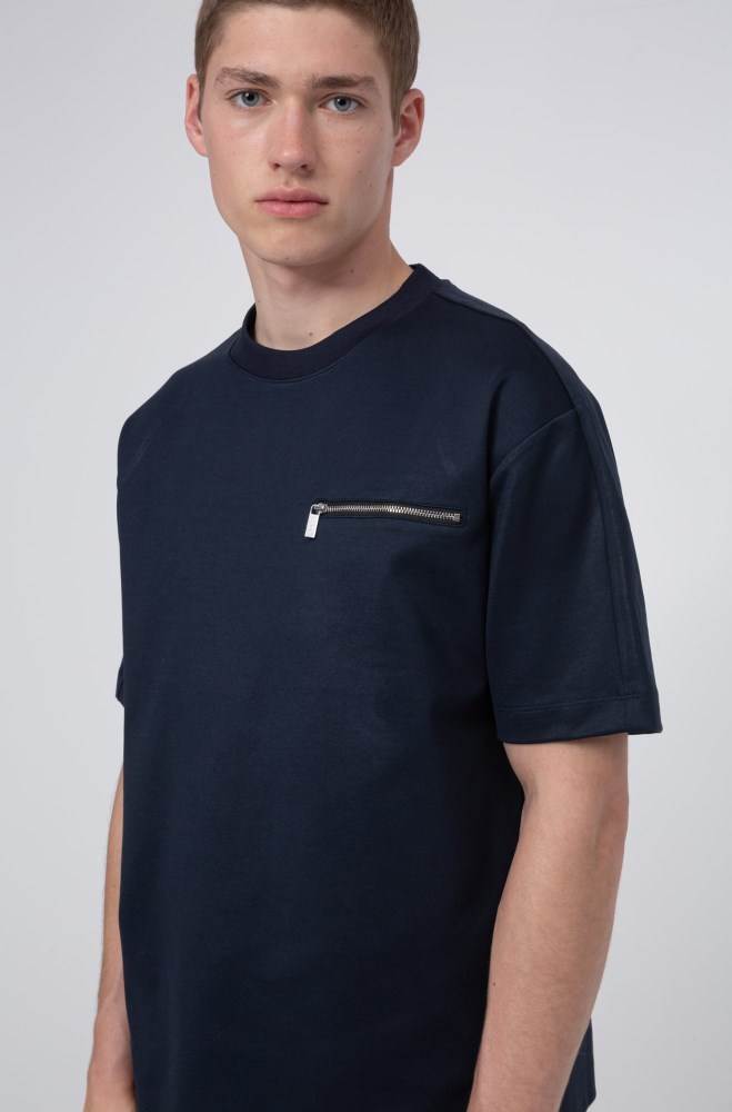 Hugo Boss Mercerised cotton-blend T-shirt Mørke Blå | zMbofQ2v