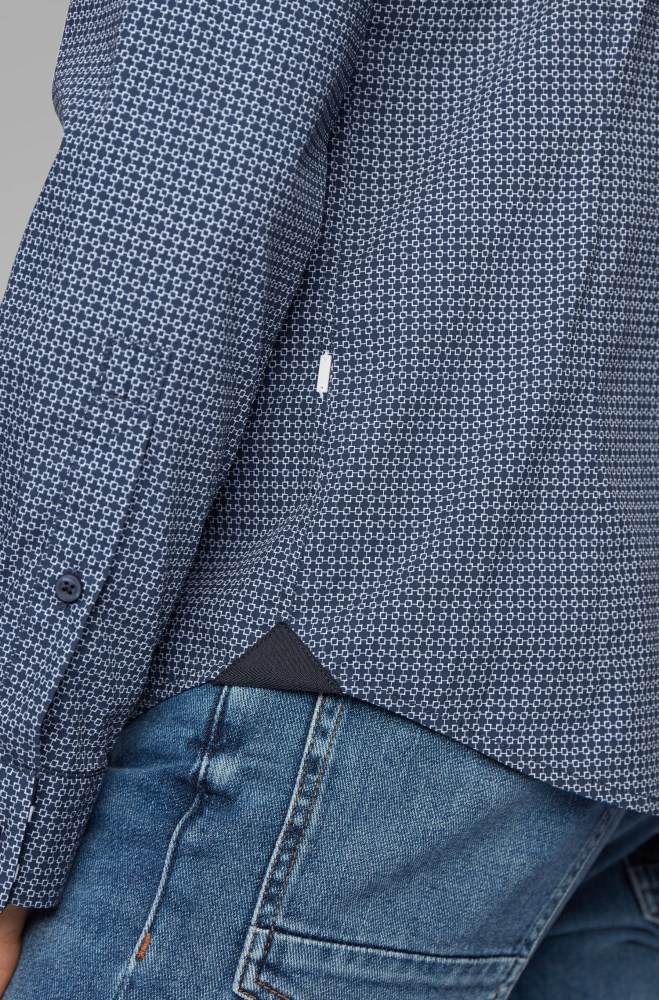 Hugo Boss Micro-patterned slim-fit shirt Mørke Blå | zYH4i2jF