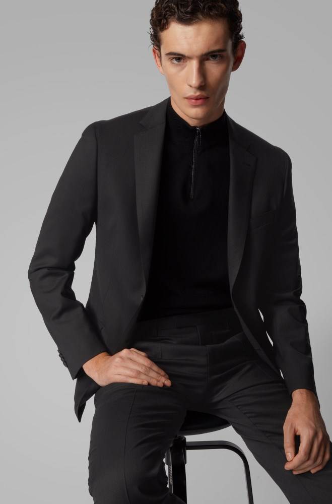 Hugo Boss Micro-patterned slim-fit suit Svarte | VeBFeRvP