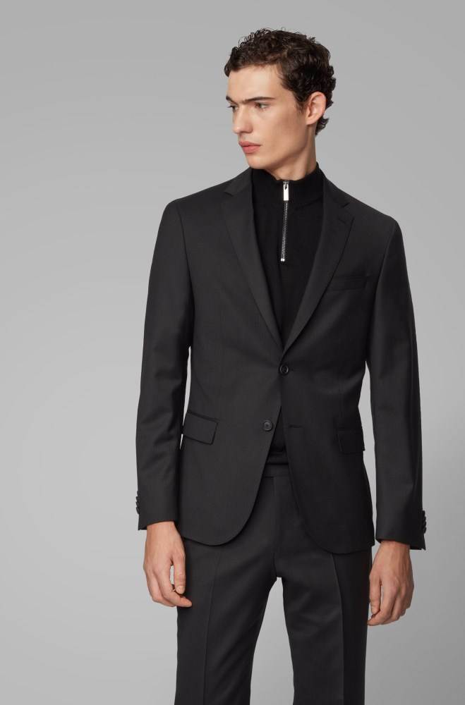 Hugo Boss Micro-patterned slim-fit suit Svarte | VeBFeRvP