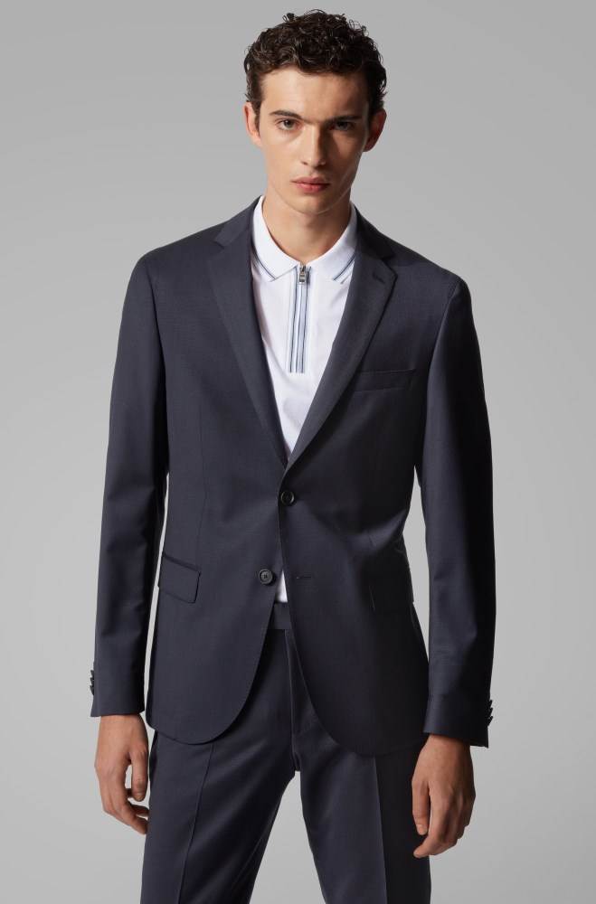 Hugo Boss Micro-patterned slim-fit suit Mørke Blå | gLI3UKSr