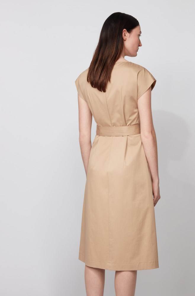 Hugo Boss Midi-length dress Beige | TZy5Z6BK