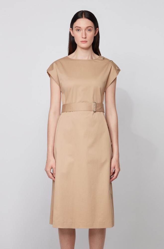 Hugo Boss Midi-length dress Beige | TZy5Z6BK