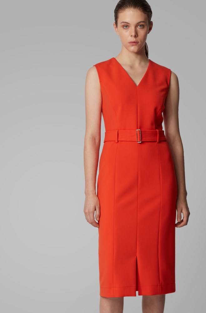 Hugo Boss Midi-length dress Oransje | XdPH1LGu